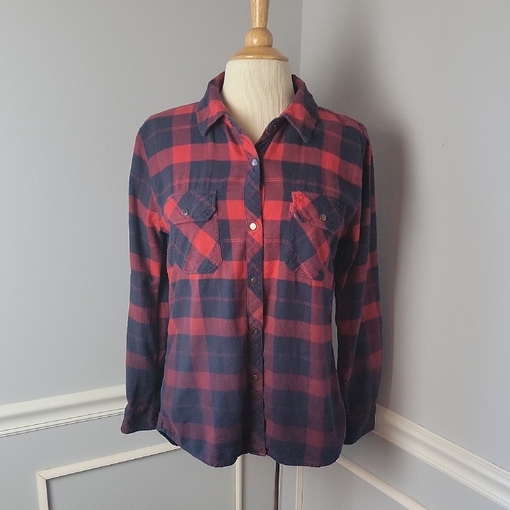 RAILS Red Navy Blue Plaid Ombre Snap Closure Grunge Western Flannel Shirt Top S